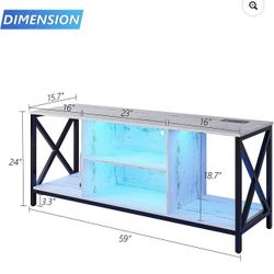 LED TV Stand with Auto LED Lights, Entertainment Center with Wireless/USB/Type-C Charging Station, Television Stands for 65+ Inch TV, TV Cabinet with 