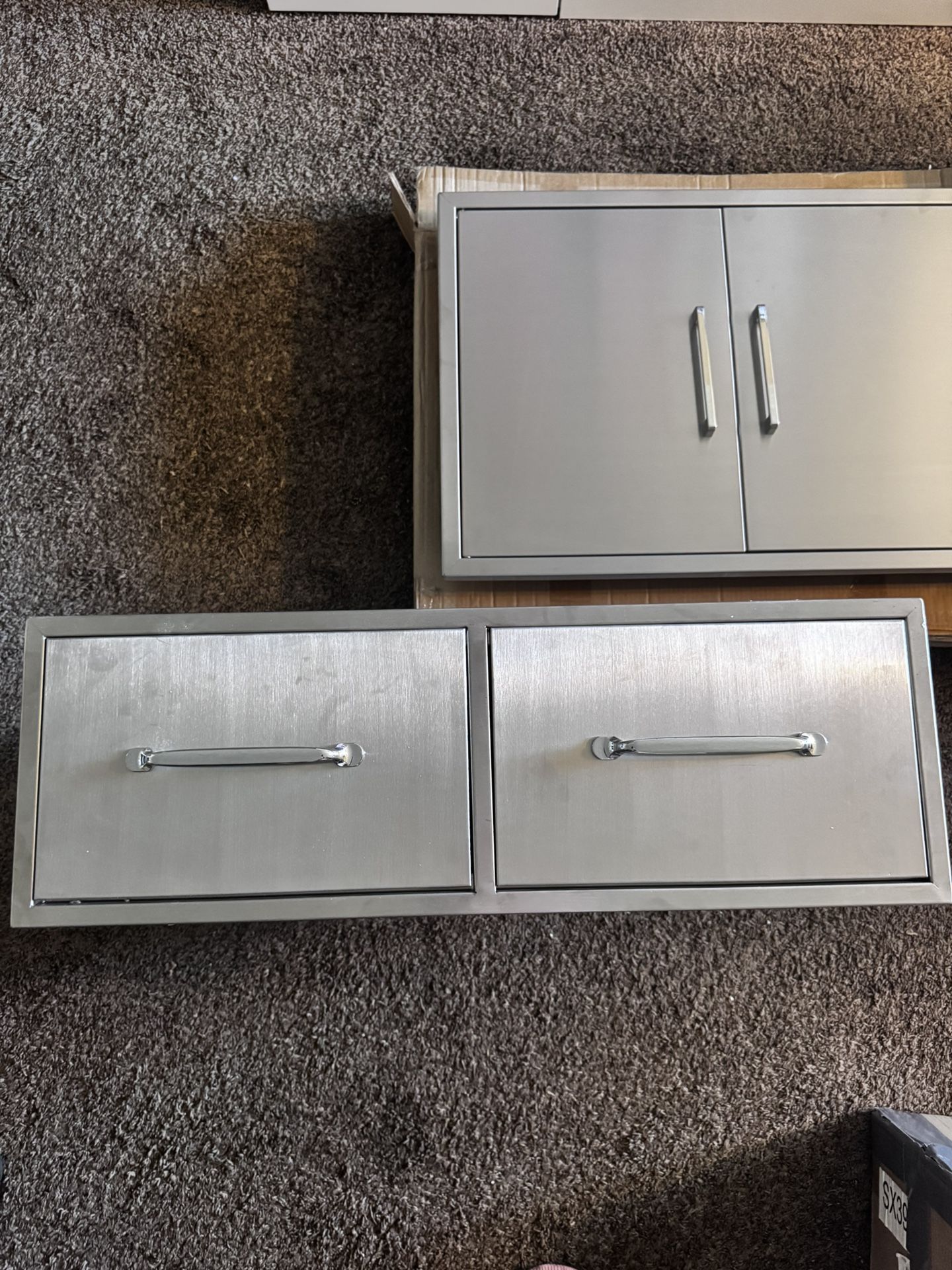 Stainless Steel Outdoor Kitchen Drawers & Cabinet 	•	BBQ Grill Island Storage Doors & Drawer Set