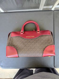 Michael Kors Maya Large Logo and Leather Satchel Handbag For Women - Brown/Brandy