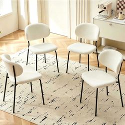 Dining Chairs Set of 4, Modern Boucle Home Kitchen Chairs Upholstered with Open Backrest, Comfortable Living Room Chairs with Metal Legs for Dining, R