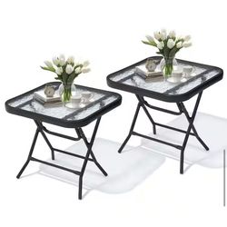 Square Folding Tempered Glass Outdoor Side Table  (2-Pack)