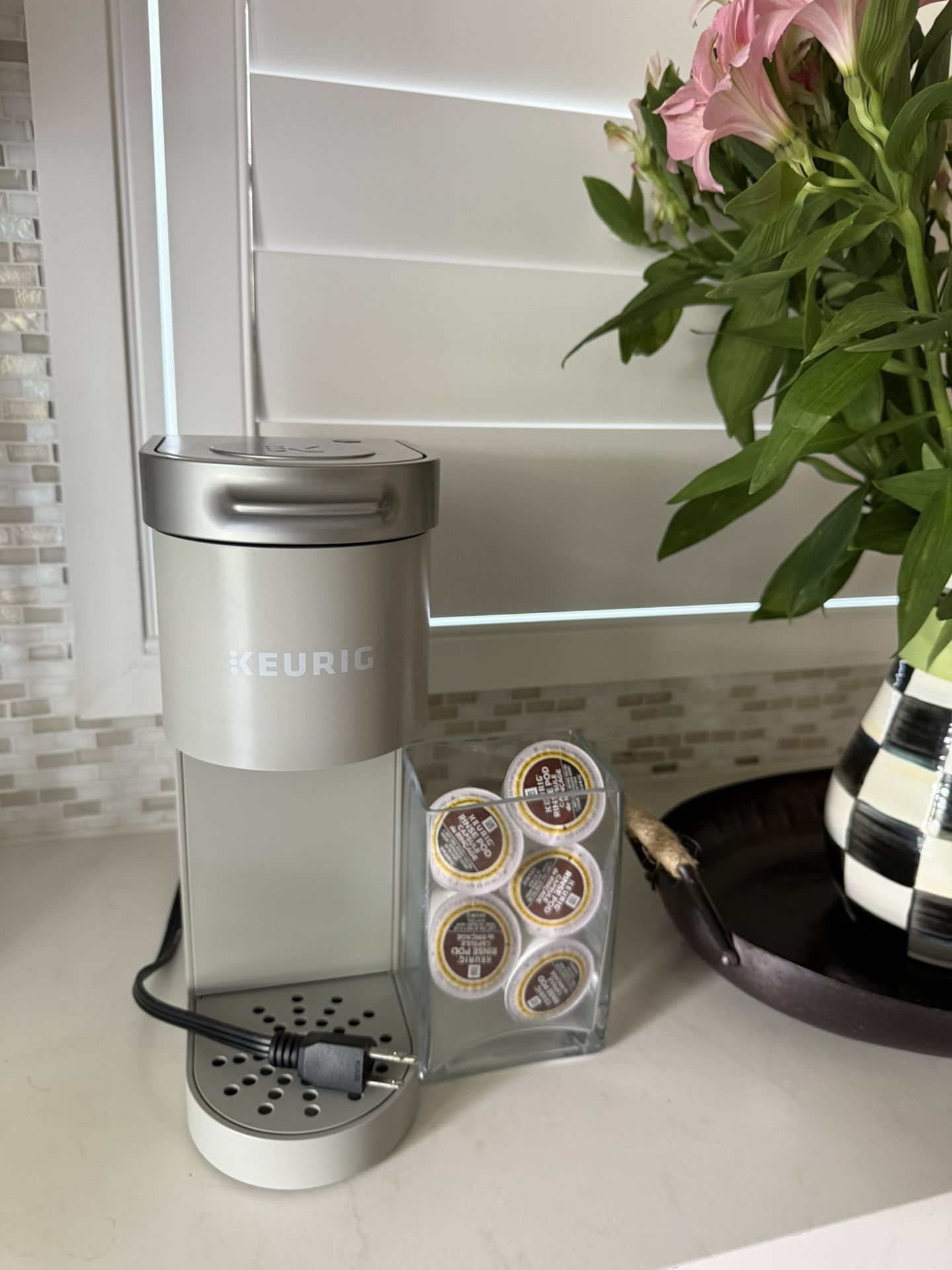 Keurig K-Mini Single-Serve K-Cup Pod Coffee Maker - Gray: Compact, Cord Storage - adding 5 rinse pod capsules! $4