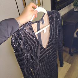 Link Sleeve Mini Black Chaquira dress 