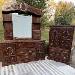 Dresser w/ Hutch & Matching Armoire Style Chest w/ Lift-top/BOTH for JUST $140