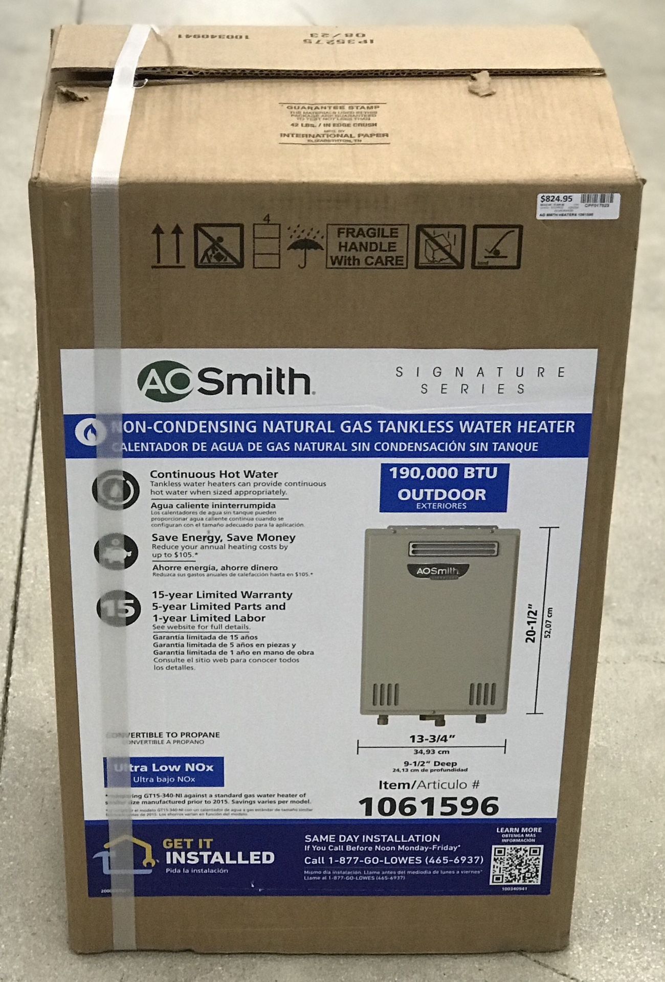 AO SMITH Non Condensing Gas Tankless Water Heater)