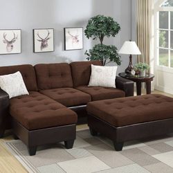Brown Sofa Sectional w/ Ottoman 