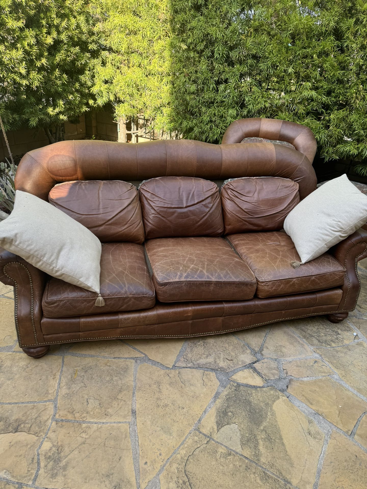Leather Couch chair, and ottoman