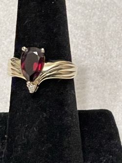 14k Yellow Gold Natural 3ct Garnet & Diamond Ladies Ring