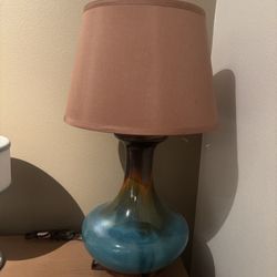 mid-century modern double gourd ceramic table lamp with a drip glaze finish