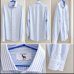 Lorenzo Uomo Blue White Striped Button-Up Dress Shirt Size 16 34/35