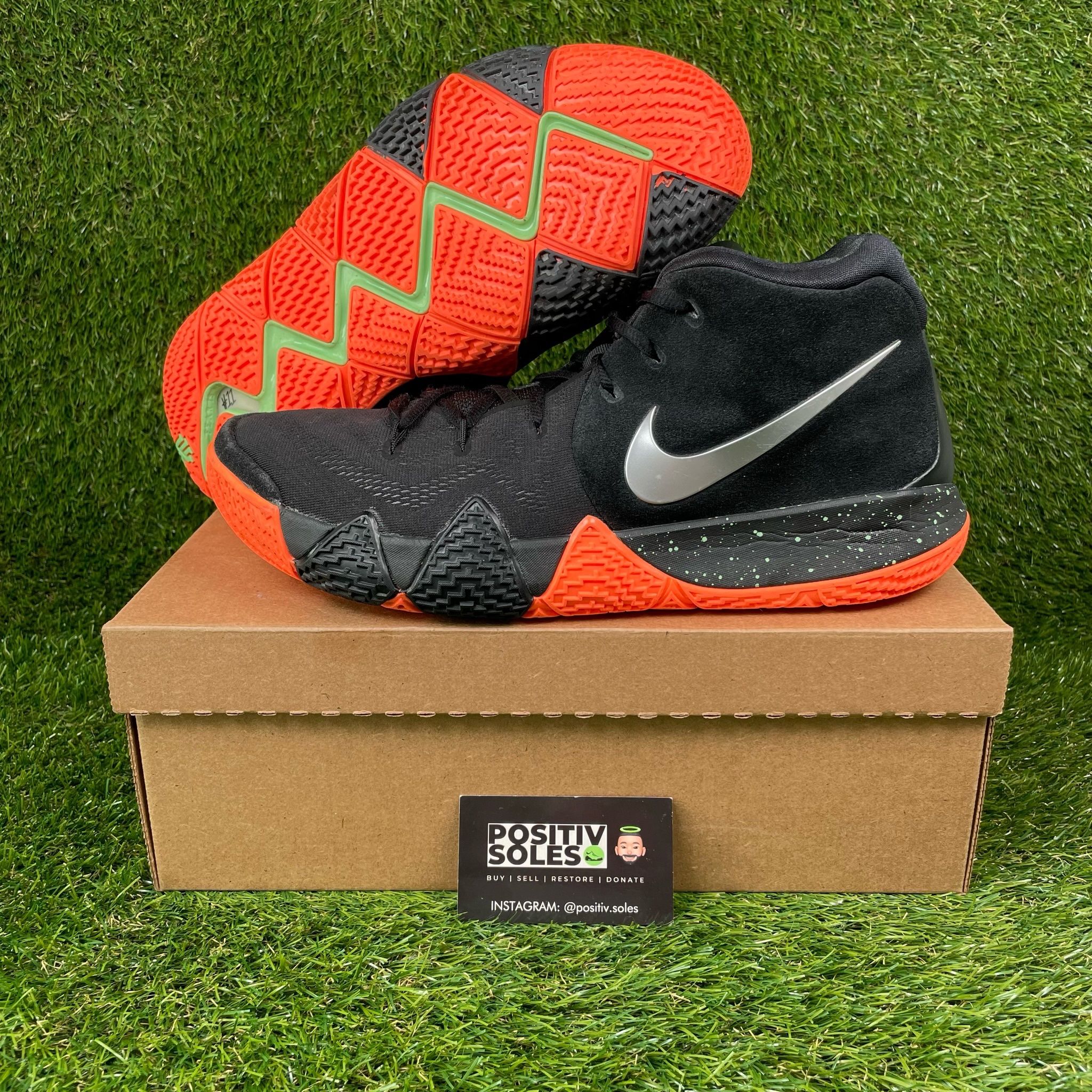 Kyrie 4 on sale black silver orange