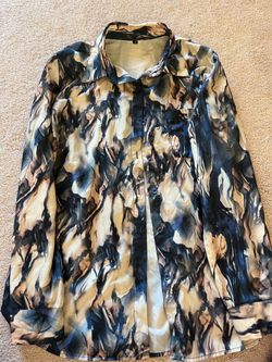 Abstract Print Long Sleeve Button-Up Shirt
