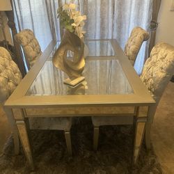 Silver Dining Table/ 4 Chairs