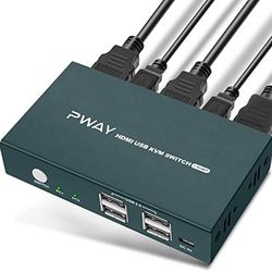 HDMI KVM Switch 2 In 1 Out Box. 4K@ 30Hz with USB 2.0 Hubs,  HDMI Cables And USB Cables Attached 