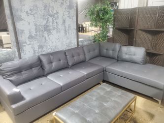 Gray Tufted 2 Pc Sectional (Brand New In Box)