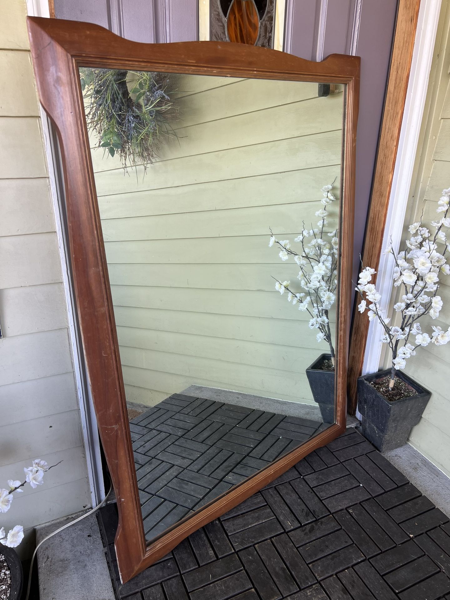 Antique Vintage Mid Century Mirror Solid Hardwood