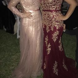 Vestido Guindo Con Dorado Talla “M” 