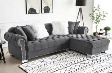 New Grey Velvet Sectional Sofa