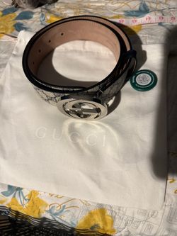 Gucci Belt (Gucci Interlocking G Palladium Buckle Belt GG Supreme 1.5"W Beige/Blue)