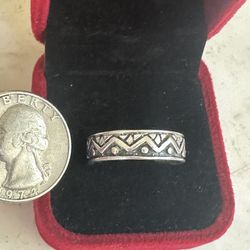 925 Sterling Silver Band Ring With Design All Around , Size 11.25, Marked 925 