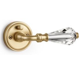 2 Pack Gold Glass Door Lever Privacy Crystal Door Levers Satin Brass Door Lever Interior Brushed Gold Door Handle for Bedroom and Bathroom,Zinc Alloy