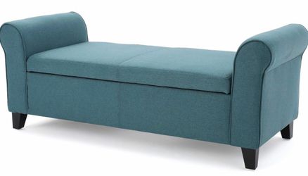 Blue Storage Ottoman – Upholstered Footrest / Storage Seat