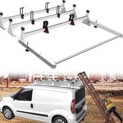 45" Van Ladder Rack,Van Roof Rack with Rear Cargo Roller Fit for 2015-On Ram Promaster City,White,3 Bars,800lbs