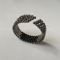 Dark Silver Jeweled Cuff Bracelet 