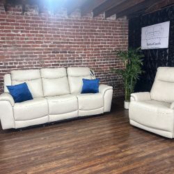 Delivery Available Costco white leather sofa/couch + chair retails 2100