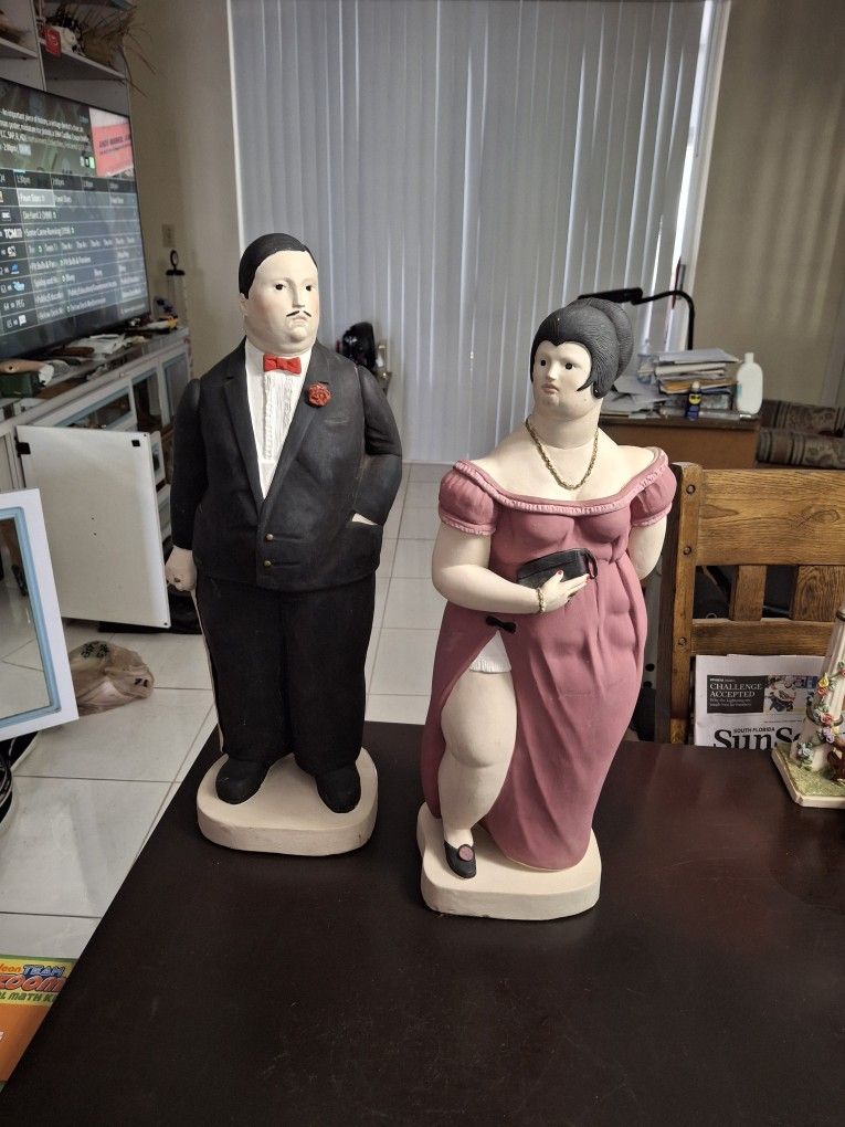 Vintage Large Set Of 2 Plaster Statues Signed By Artist Paolo Grosso For Austin Products 21" & 22" Tall- SEE DESCRIPTION
