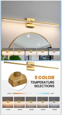 Gold Bathroom Light Fixtures 32 inch Modern Brushed Gold Vanity Light Bar for Bathroom 24W Dimmable 5CCT LED Vanity Lighting Fixture Over Mirror