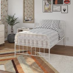 Twin Metal Bed. White. 