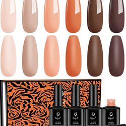 Keibycat Gel Nail Polish Set- Spring into Summer 6 Colors Skin Tones Pink Chocolate Brown Gel Polish Kit, Jelly Gel Nail Kit Manicure DIY Nail Art Hom