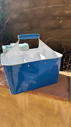 Blue Metal Caddy with Handle for silverware