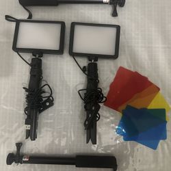 2 Dimmable LED Video Lights + Accessories