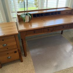 Desk And Filing Cabinet - Solid Wood