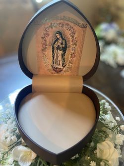 Dark Brown Heart Box with Our Lady of Guadalupe