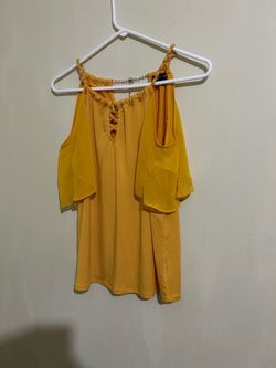 Yellow Cold-Shoulder Top with Chain Straps