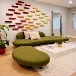 Custom Made Low Profile Modern Freeform Sofa And Ottoman 