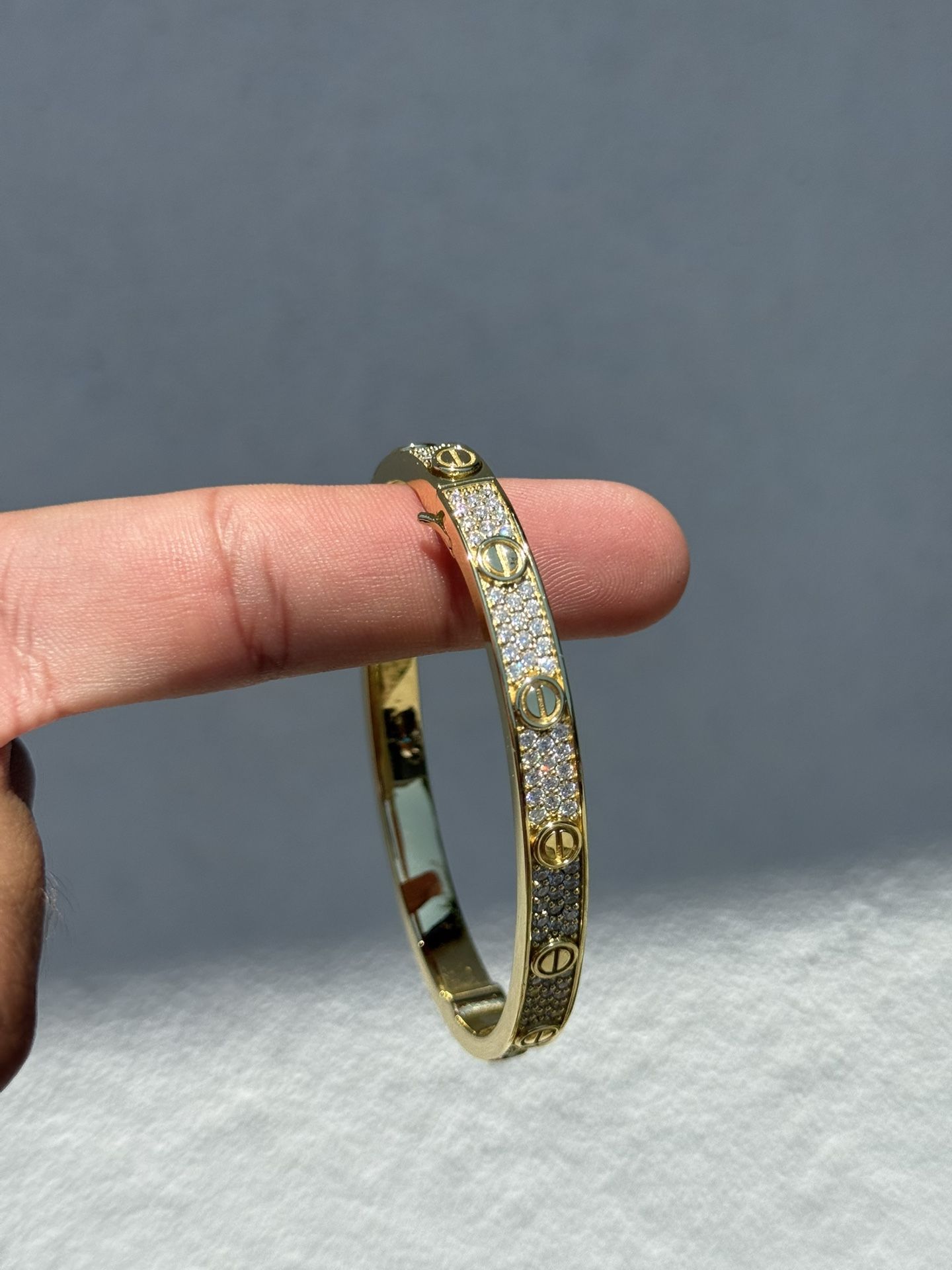 Gold Iced Out VVS1 Moissanite Love Bangle Bracelet Plated Finish S925 Sterling Silver