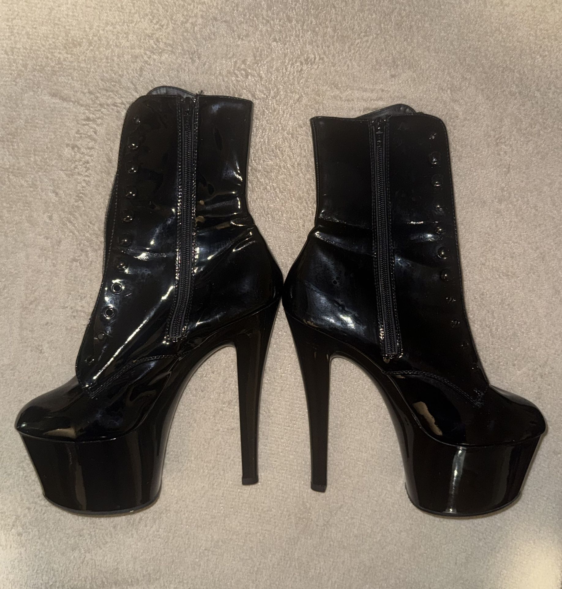 Black Leather / Shiny Latex Women's Pleaser / Ankle Boot Pole Dancing Heels | Never Worn Before | Size : 10 | $99
