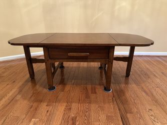 Vintage Bernhardt Solid Wood Drop-Leaf Expandable Coffee Table with Wood Drawer vtg obo