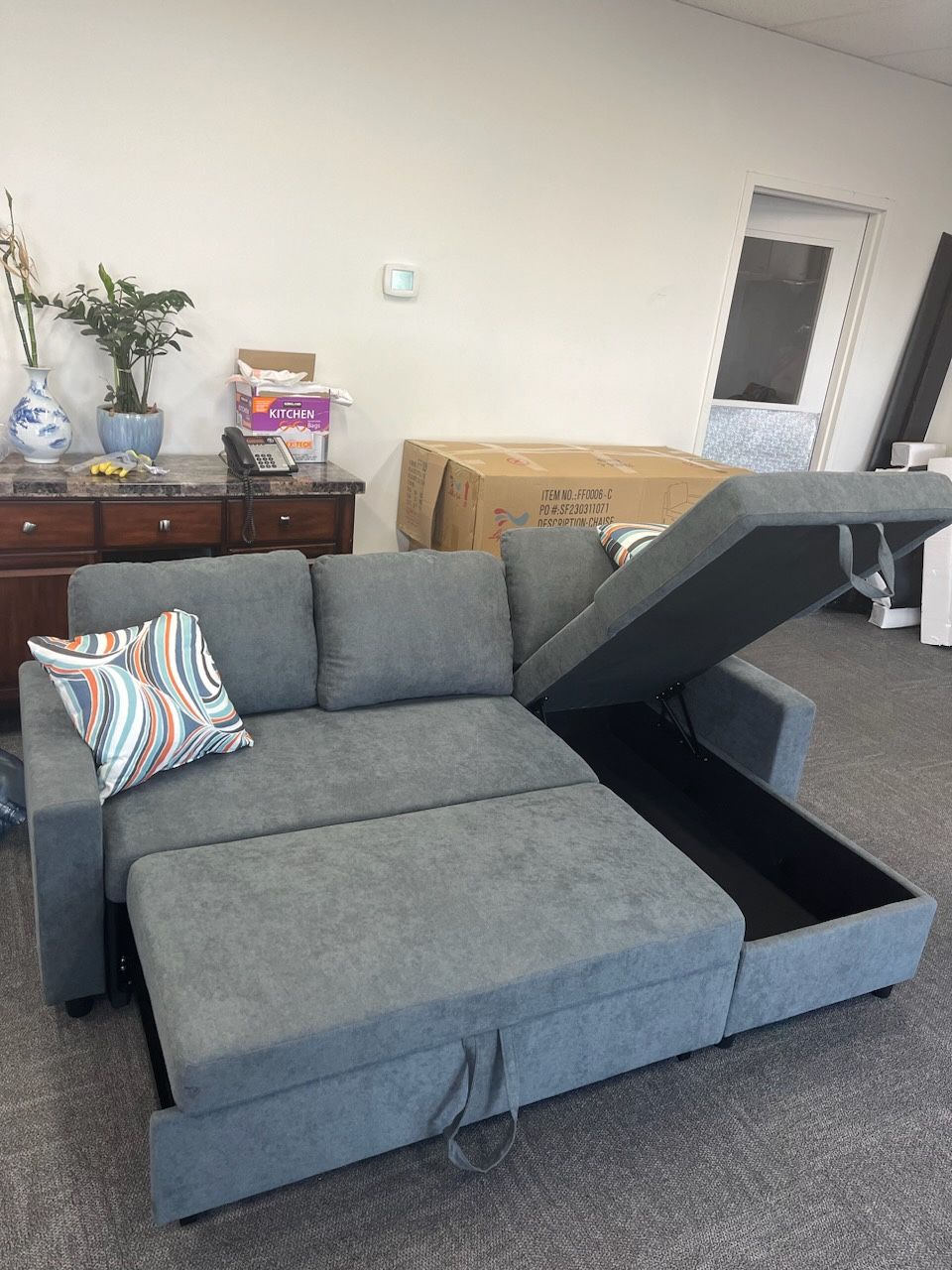 Grey Microfiber Sectional Sleeper Sofa Couch And Ottoman