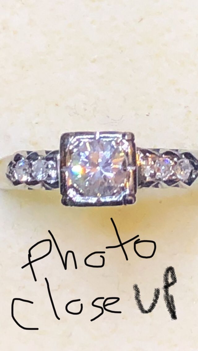 18K real white solid gold diamond ring size 6