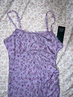 Purple Floral Asymmetrical Midi Dress