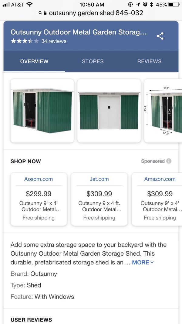 Outsunny 9 X 4 Outdoor Metal Garden Storage Shed Green White 200