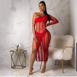 Hot Red Summer Fishnet Dress
