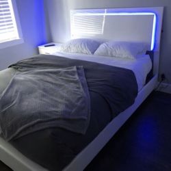 New White Bed Frame With LED Light Trim Headboard - All Sizes Available