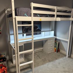 White Twin Size Wood Loft Bed