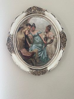 14 inch  Decorative Resin Wall Plate, Features a Famous 19 th Century Painting this Image is Printed on Velvet Fabric